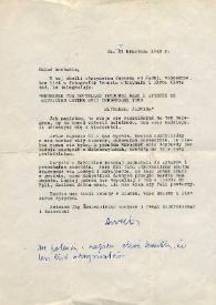 Portada:Carta dirigida a Aniela Rubinstein. Nueva York, 29-04-1942