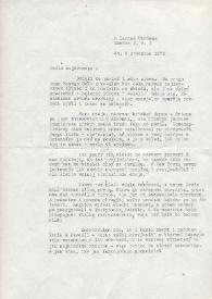 Portada:Carta dirigida a Aniela Rubinstein. Londres (Inglaterra), 09-01-1972