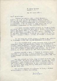 Portada:Carta dirigida a Aniela Rubinstein. Londres (Inglaterra), 26-07-1981