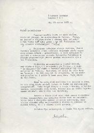 Portada:Carta dirigida a Aniela Rubinstein. Londres (Inglaterra), 23-03-1984
