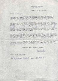 Portada:Carta dirigida a Aniela Rubinstein. Londres (Inglaterra), 24-05-1984