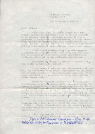 Portada:Carta dirigida a Aniela Rubinstein. Londres (Inglaterra), 12-09-1986