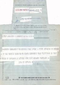 Portada:Telegrama dirigido a Arthur Rubinstein. Lausana (Suiza), 15-12-1971