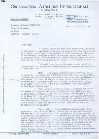 Portada:Carta dirigida a Aniela y Arthur Rubinstein. París (Francia), 30-07-1969