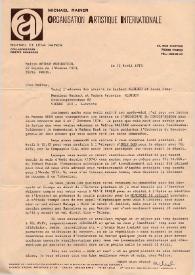 Portada:Carta dirigida a Arthur Rubinstein. París (Francia), 12-04-1975
