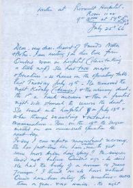 Portada:Carta dirigida a Aniela y Arthur Rubinstein. Roosevelt Hospital (Nueva York), 25-07-1966