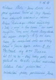 Portada:Carta dirigida a Aniela Rubinstein. Ginebra (Suiza), 04-12-1958