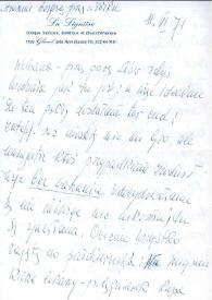 Portada:Carta dirigida a Aniela Rubinstein. Nion (Suiza), 11-06-1971