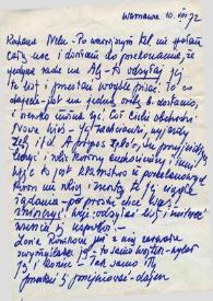 Portada:Carta dirigida a Aniela Rubinstein. Varsovia (Polonia), 10-08-1972
