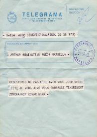 Portada:Telegrama dirigido a Aniela y Arthur Rubinstein. Ginebra (Suiza), 28-07-1975
