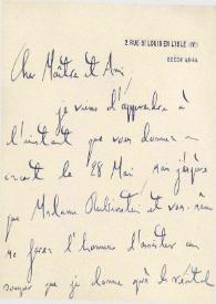Portada:Tarjeta dirigida a Arthur Rubinstein. París (Francia), 06-05-1959