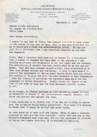 Portada:Carta dirigida a Aniela Rubinstein. París (Francia), 08-09-1969