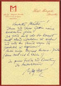 Portada:Carta dirigida a Arthur Rubinstein. Bruselas (Bélgica)