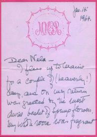 Portada:Carta dirigida a Aniela Rubinstein. Nueva York, 16-01-1964