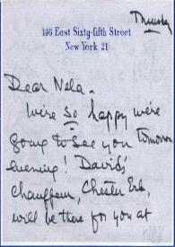 Portada:Carta dirigida a Aniela Rubinstein. Nueva York