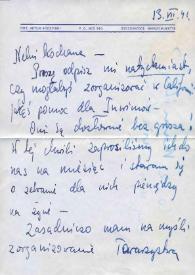 Portada:Carta dirigida a Aniela Rubinstein. Stockbridge (Massachusetts), 13-07-1941