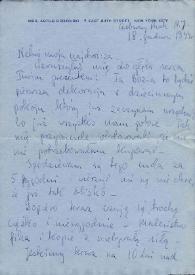 Portada:Carta dirigida a Aniela Rubinstein. Nueva York, 18-12-1944