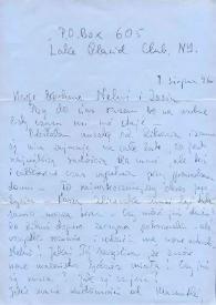 Portada:Carta dirigida a Aniela Rubinstein. Lake Placid (Nueva York), 07-08-1946