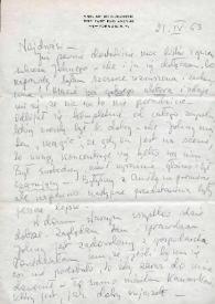 Portada:Carta dirigida a Aniela Rubinstein. Nueva York, 21-04-1963