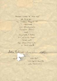 Portada:Carta dirigida a Aniela Rubinstein. Lake Placid (Nueva York), 02-07-1986