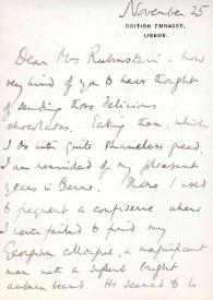 Portada:Carta dirigida a Aniela Rubinstein. Lisboa (Portugal), 25-11-1952
