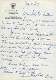 Portada:Carta dirigida a Aniela y Arthur Rubinstein. Gstaad (Suiza), 30-07-1958