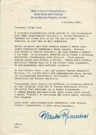 Portada:Carta dirigida a Aniela Rubinstein. Miami Beach (Florida), 09-04-1976
