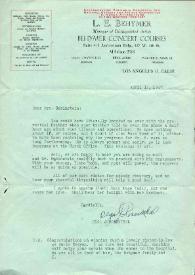 Portada:Carta dirigida a Aniela Rubinstein. Los Ángeles (California), 11-04-1947