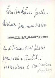 Portada:Tarjeta dirigida a Arthur Rubinstein. París (Francia)