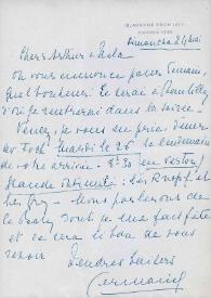 Portada:Carta dirigida a Aniela y Arthur Rubinstein. París (Francia), 24-05-1952