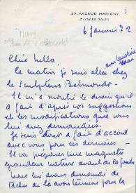 Portada:Carta dirigida a Aniela Rubinstein. París (Francia), 06-01-1972