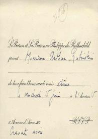 Portada:Tarjeta dirigida a Arthur Rubinstein. París (Francia)