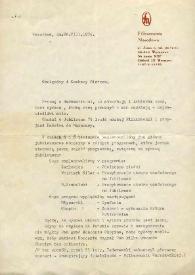 Portada:Carta dirigida a Arthur Rubinstein. Varsovia (Polonia), 26-08-1976