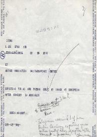 Portada:Telegrama dirigido a Arthur Rubinstein. Jerusalén (Israel), 20-06-1963