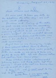 Portada:Carta dirigida a Aniela y Arthur Rubinstein. Chateau d' Oex, Vaud (Suiza), 20-08-1958