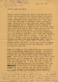 Portada:Carta dirigida a Aniela y Arthur Rubinstein. Nueva York, 30-03-1972