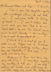 Portada:Carta dirigida a Aniela y Arthur Rubinstein. Nueva York, 01-04-1973
