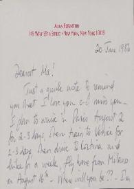 Portada:Tarjeta dirigida a Aniela Rubinstein. Nueva York, 20-06-1986