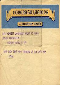 Portada:Telegrama dirigido a Arthur Rubinstein. Los Angeles, California (Estados Unidos), 15-02-1948