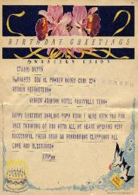 Portada:Telegrama dirigido a Arthur Rubinstein. New Haven, Connecticut (Estados Unidos), 28-01-1954