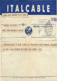 Portada:Telegrama dirigido a Arthur Rubinstein. Nueva York (Estados Unidos), 20-08-1955