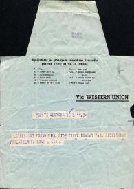 Portada:Telegrama dirigido a Aniela Rubinstein. Nueva York (Estados Unidos), 08-10-1955