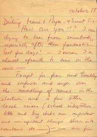 Portada:Carta dirigida a Aniela y Arthur Rubinstein. New Haven, Connecticut (Estados Unidos), 17-10-1964