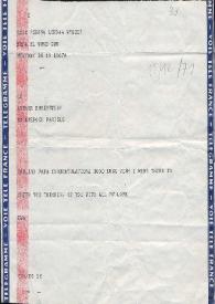 Portada:Telegrama dirigido a Arthur Rubinstein. Nueva York (Estados Unidos), 15-12-1971