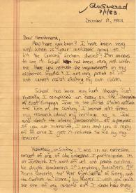 Portada:Carta dirigida a Aniela Rubinstein. Nueva York (Estado Unidos), 19-12-1982