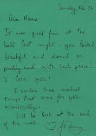 Portada:Carta dirigida a Aniela Rubinstein. Los Angeles, California (Estados Unidos), 26-02-1984