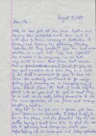 Portada:Carta dirigida a Aniela Rubinstein. Nueva York (Estados Unidos), 05-08-1989