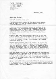 Portada:Carta dirigida a Aniela y Arthur Rubinstein. Nueva York (Estados Unidos), 31-10-1967