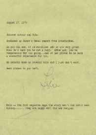 Portada:Carta dirigida a Aniela y Arthur Rubinstein. Nueva York (Estados Unidos), 27-08-1979