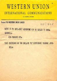 Portada:Telegrama dirigido a Kathryn Cardwell. París (Francia), 14-10-1958